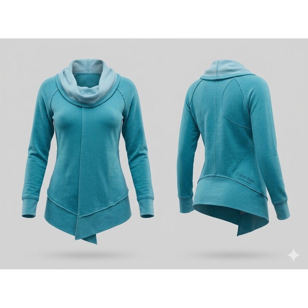 Calvin Klein Performance Women's S Teal Cowl Neck Asymmetric Wrap Sweatshirt